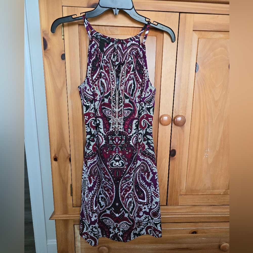INC International Concepts Burgundy, Purple, and Black Paisley Dress